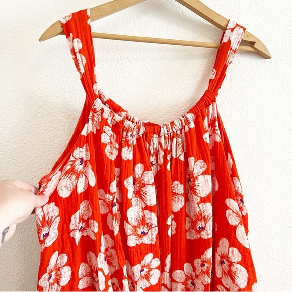 By Anthropologie Gauze Bubble Hem Red Floral Dress L - Picture 5 of 11